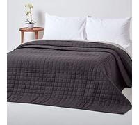 HOMESCAPES - 100% Cotton Reversible Twin Colour Quilted Bedspread Throw - Black & Grey - King Size 230 x 250 cm - Washable Bedding Sofa Throw