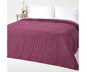 HOMESCAPES - 100% Cotton Reversible Twin Colour Quilted Bedspread Throw - Damson Purple & Heather - King Size 230 x 250 cm - Washable Bedding Sofa Throw