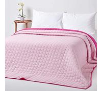 HOMESCAPES - 100% Cotton Reversible Twin Colour Quilted Bedspread Throw - Deep Cerise & Pink - King Size 230 x 250 cm - Washable Bedding Sofa Throw