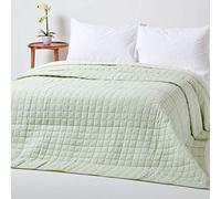 HOMESCAPES - 100% Cotton Reversible Twin Colour Quilted Bedspread Throw - Light Sage Green & Cream - Double 200 x 200 cm - Washable Bedding Sofa Throw