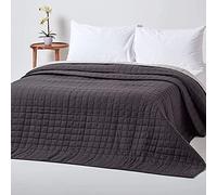 HOMESCAPES - 100% Cotton Reversible Twin Colour Quilted Bedspread Throw - Washable Bedding Sofa Throw (200 x 200 cm, Black/Grey)