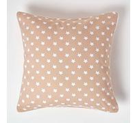 HOMESCAPES - 100% Cotton - Star - Large Cushion Cover - 60 x 60 cm Square - 24 x 24 Inches - Beige White - 100% Cotton Sofa Pillow Cushion Cover - Washable