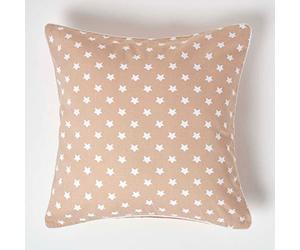 HOMESCAPES - 100% Cotton - Star - Large Cushion Cover - 60 x 60 cm Square - 24 x 24 Inches - Beige White - 100% Cotton Sofa Pillow Cushion Cover - Washable