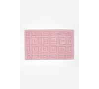 HOMESCAPES Pink Cotton Blend Bath Mat with Geometric Square Tile Design Super Absorbent Tufted Bathmat, 50 x 80 cm