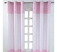 HOMESCAPES 100% Cotton Unlined Eyelet Curtain Pair - Love Hearts - Pink White - 137cm (54") Wide x 182cm (72") Drop