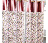 HOMESCAPES 100% Cotton Unlined Eyelet Curtain Pair - Owls - Red Pink White - 137cm (54") Wide x 228cm (90") Drop