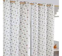 HOMESCAPES 100% Cotton Unlined Eyelet Curtain Pair -Paisley and Dots - Yellow Grey White - 137cm (54") Wide x 228cm (90") Drop