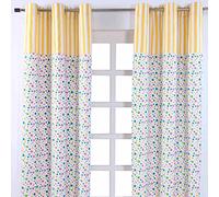 HOMESCAPES 100% Cotton Unlined Eyelet Curtain Pair - Polka Dot Multi - Blue Yellow White - 117cm (46") Wide x 137cm (54") Drop
