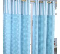 (W 117cm x Drop 137 cm, Blue) Polka Dots Ready Made Eyelet Curtain Pair