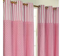 HOMESCAPES 100% Cotton Unlined Eyelet Curtain Pair - Polka Dots - Pink - 137cm (54") Wide x 182cm (72") Drop