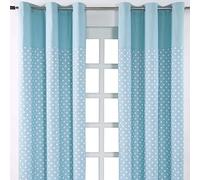 HOMESCAPES 100% Cotton Unlined Eyelet Curtain Pair - Stars - Blue - 117cm (46") Wide x 137cm (54") Drop