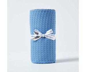 HOMESCAPES - 100% Organic Cotton Waffle Baby Blanket - Blue - Cot Size 90 x 112 cm - Super Soft Combed Cotton