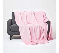 HOMESCAPES - 100% Organic Cotton Waffle Blanket - Pink - Double Bed Size 228 x 228 cm - Super Soft Combed Cotton Blanket Throw