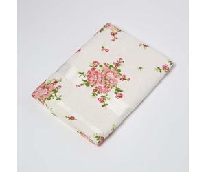 HOMESCAPES 100% Portuguese Cotton Cream Bath Towel Pink, Coral and Green Floral Pattern