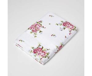 HOMESCAPES 100% Portuguese Cotton White Floral Bath Sheet Pink, Green and Pastel Blue Design