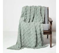 HOMESCAPES 125 x 150 cm 100% Cotton Green Tufted Throw with Geometric Diamond Textured Pattern 180 Thread Count Pure Cotton Bedspread Blanket for Bed or Sofa
