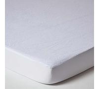 HOMESCAPES 140 x 200 cm Euro Double Terry Towelling Waterproof Mattress Protector 100% Cotton Terry Pile Top Breathable Hypoallergenic Washable Protector with Fully Elasticated Stretch Fabric Skirt