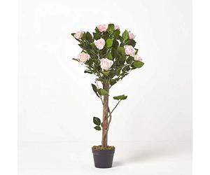 HOMESCAPES 3 ft Pink Artificial Rose Tree Lifelike Pink Petals and Leaves Indoor Artificial Plant and Tree for Wedding