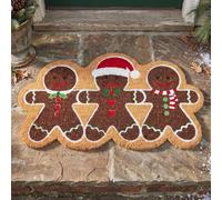HOMESCAPES 35 x 68 cm Gingerbread Men Shaped Christmas Doormat - Natural Heavyweight Coir and Non-Slip PVC Backing, Premium Festive Welcome Mat for Contemporary Living, Artisanal Quality