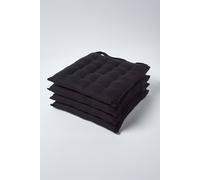 Homescapes Plain Seat Pads with Button Straps 100% Cotton 40x40 cm Set of 4 Black