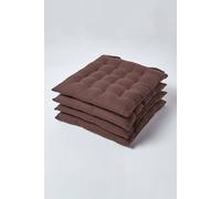 Homescapes 4 Pack Seat Pads Luxury 100% Cotton Indoor Outdoor Garden Cushion, 40Cm In Brown Brown 40cm x 40cm