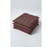 Homescapes Brown Seat Pads for Dining Chair, Set of 4 100% Cotton Chair Pads with Straps, 40x40 cm
