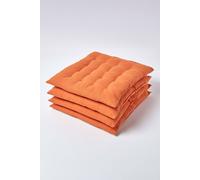 HOMESCAPES Burnt Orange Seat Pads for Dining Chair, Set of 4 100% Cotton Chair Pads with Straps, 40x40 cm
