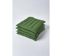 Homescapes 4 Pack Seat Pads Luxury 100% Cotton Indoor Outdoor Garden Cushion, 40Cm In Dark Olive Dark Olive