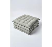 Homescapes Chair Pads - Grey Plain, 100% Cotton with Straps, 40 x 40 cm, Set of 4