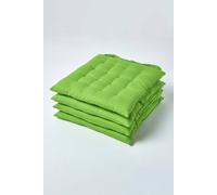Homescapes Solid 100% Cotton Seat Pad with Button Straps, Lime, 20 cm