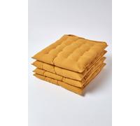 Homescapes 4 Pack Seat Pads Luxury 100% Cotton Indoor Outdoor Garden Cushion, 40Cm In Mustard Mustard 40cm x 40cm