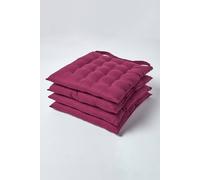 Homescapes 4 Pack Seat Pads Luxury 100% Cotton Indoor Outdoor Garden Cushion, 40Cm In Plum Plum 40cm x 40cm
