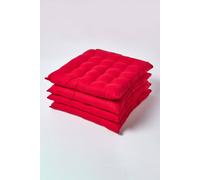 Homescapes 4 Pack Seat Pads Luxury 100% Cotton Indoor Outdoor Garden Cushion, 40Cm In Red Red 40cm x 40cm