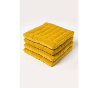 Homescapes 4 Pack Seat Pads Luxury Cotton Velvet Indoor Outdoor Garden Cushion, 40Cm In Mustard Mustard 40cm x 40cm
