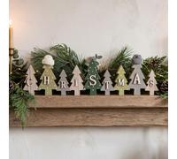 HOMESCAPES 40 cm Freestanding Christmas Tree Word Decoration Precision-Crafted Natural Wood and Textile Festive Lettering, Premium Seasonal Ornament for Contemporary Living, Sustainable Plywood Blend