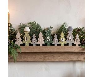 HOMESCAPES 40 cm Freestanding Christmas Tree Word Decoration Precision-Crafted Natural Wood and Textile Festive Lettering, Premium Seasonal Ornament for Contemporary Living, Sustainable Plywood Blend