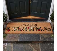 HOMESCAPES 40 x 120 cm Coir Doormat - Floral Merry Christmas Design, Premium Double-Width Entrance Mat for Contemporary Living, Non-Slip PVC Backed