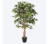 (4 Ft (120 cm), Green) Artificial Ficus Tree with Twisted Real Wood Trunk