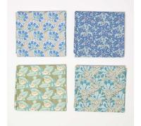 HOMESCAPES 4pcs Fat Quarters Fabric Bundles, 100% Cotton Fabric, 50 x 55cm, Blue Material for Sewing, Patchwork Quilting Fabric for DIY Crafts - Maurice Verneuil Design