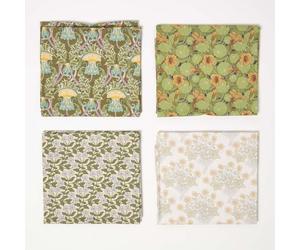 HOMESCAPES 4pcs Fat Quarters Fabric Bundles, 100% Cotton Fabric, 50 x 55cm, Dark Green Material for Sewing, Patchwork Quilting Fabric for DIY Crafts - Maurice Verneuil Design