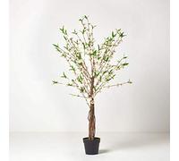 HOMESCAPES - 5 feet Blossom Tree - Cream - Real Wood Stems and Lifelike Leaves Replica Artificial Plant