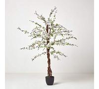 HOMESCAPES - 5 Feet Blossom Tree - White - Real Wood Stems and Lifelike Leaves Replica Artificial Plant