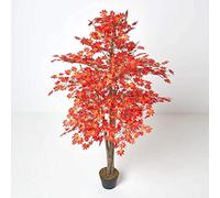 HOMESCAPES 5 ft Red Maple Tree Large Artificial Replica Plant in Pot, 160 cm Office Conservatory Indoor Decoration Plant
