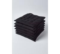 Homescapes 6 Pack Seat Pads Luxury 100% Cotton Indoor Outdoor Garden Cushion, 40Cm In Black Black 40cm x 40cm