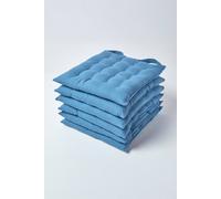 Homescapes Dining Chair Seat Pads Air Force Blue 100% Cotton with Straps 40x40 cm Set of 6
