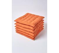 HOMESCAPES Burnt Orange Seat Pads for Dining Chair, Set of 6 100% Cotton Chair Pads with Straps, 40x40 cm