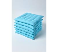 (Set of 6, Light blue) Plain Seat Pad with Button Straps 100% Cotton