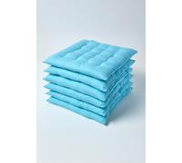 (Set of 6, Light blue) Plain Seat Pad with Button Straps 100% Cotton