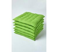 (Set of 6, Green) Plain Seat Pad with Button Straps 100% Cotton