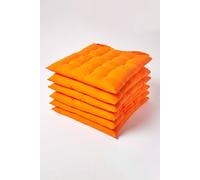 Homescapes Chair Cushions Plain 100% Cotton with Button Straps 40x40 cm Set of 6 Orange